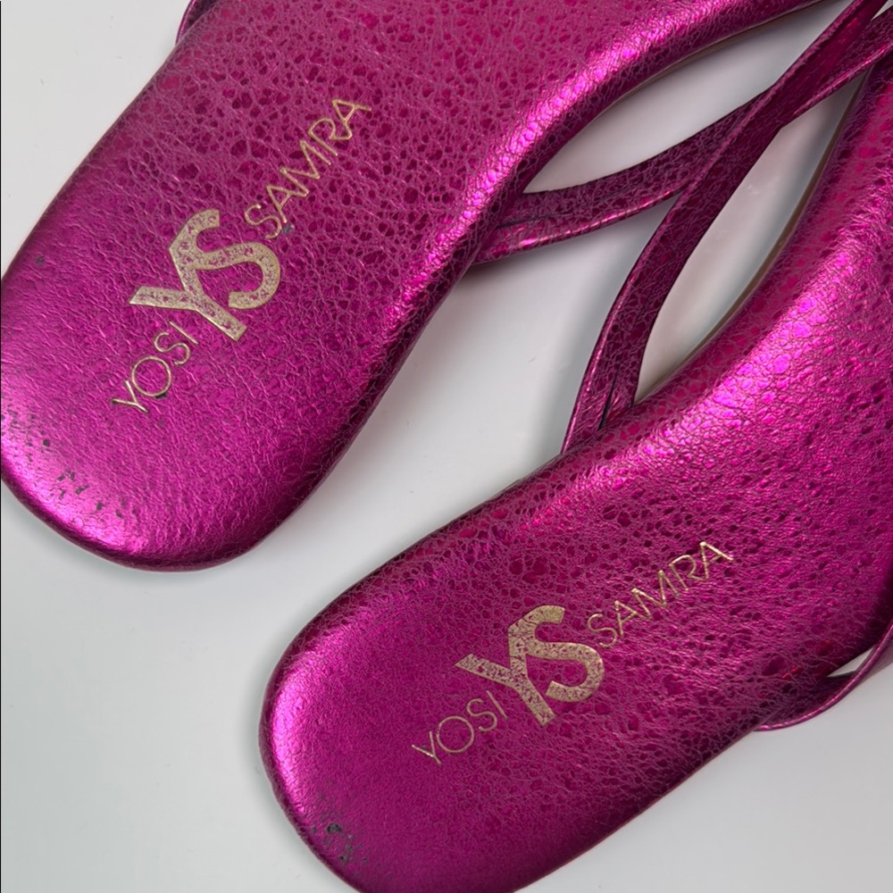 YOSI SAMRA Women's Fuchsia Pink Metallic‎ Rivington Sandals Size 8 - Picture 2 of 11